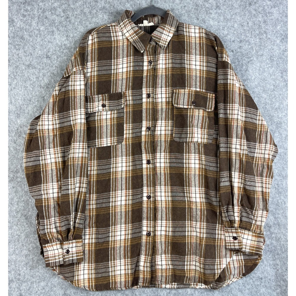 Easel Oversized Flannel Top Women Large Brown Plaid Button Up Grunge Skater 90s
